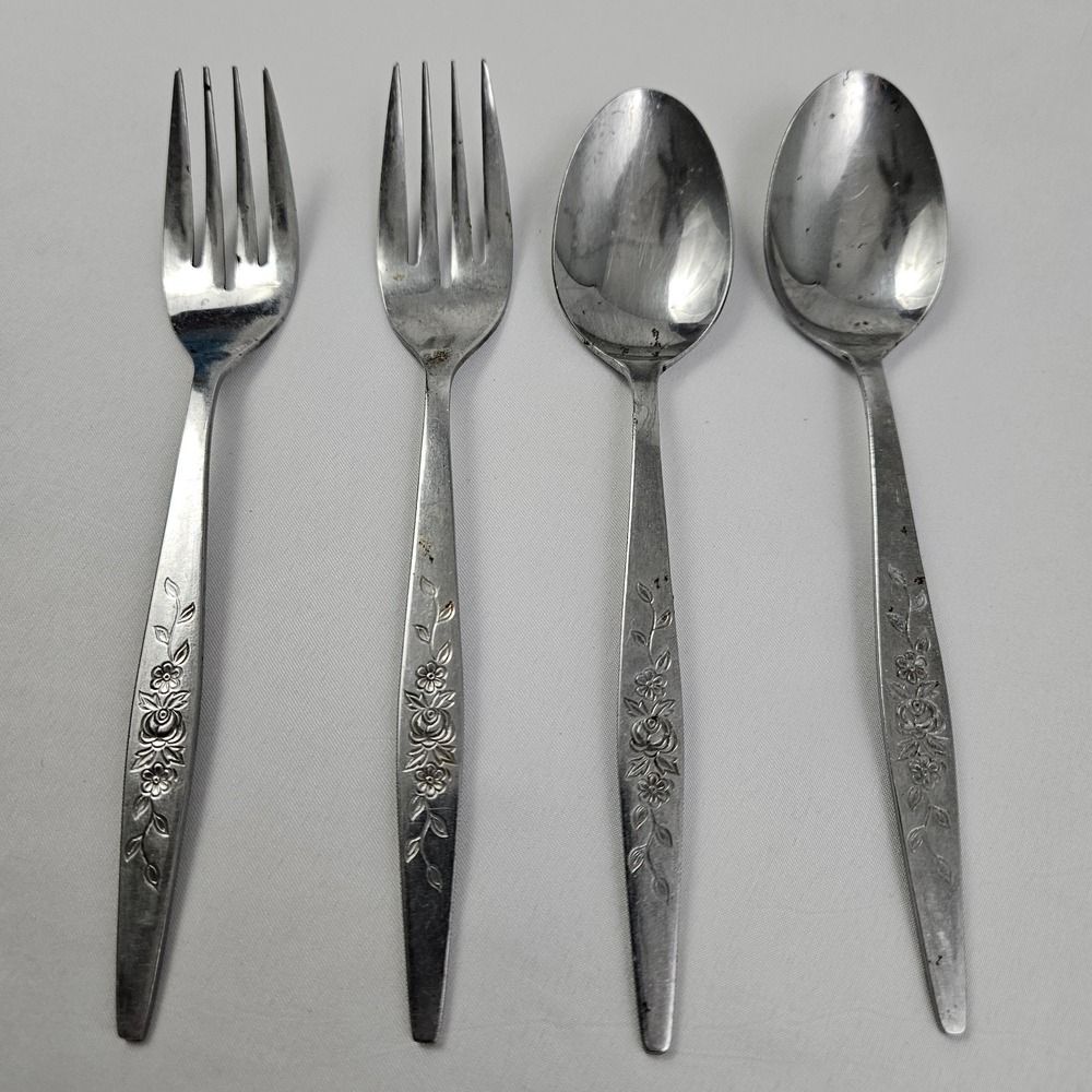 Vintage Supreme Sping Fever Stainless Flatware Salad Forks Teaspoons Japan MCM